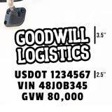 Company Truck Decal with 3 Regulation Numbers