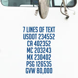 7 Lines of Text for Regulation Decals USDOT