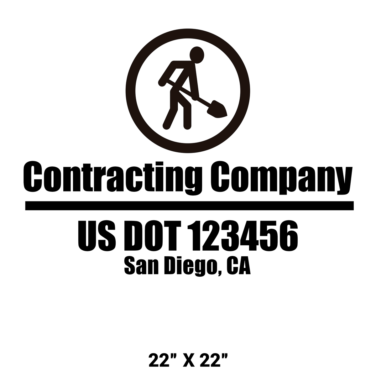 Company Construction Truck Decal with 2 Regulation Numbers, USDOT