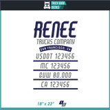 Company Name, Truck Door Decal, Location, USDOT, MC, CA, GVW
