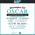 Company Name, Truck Door Decal, Location, USDOT, MC, CA, GVW