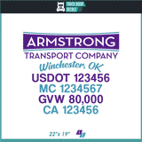 Company Name, Truck Door Decal, Location, USDOT, MC, CA, GVW