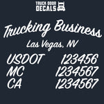 company name, location, usdot, mc & ca number decal sticker