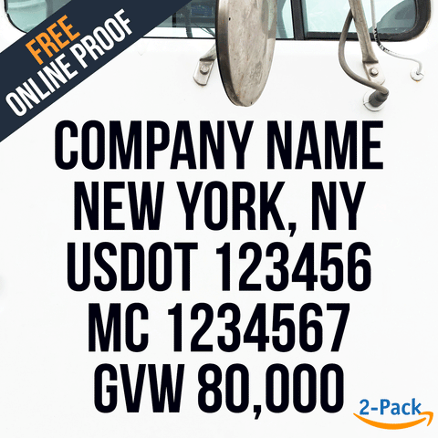 company name, location, usdot, mc & gvw truck number decal sticker