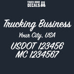 trucking business name, location, usdot & mc decal sticker (semi truck door lettering)