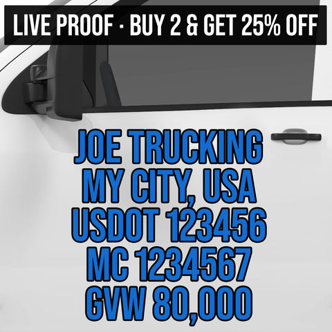 Design Your Own USDOT Truck Lettering Decal Sign (Set of 2)