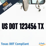 USDOT Decal Texas TX (2 Pack)