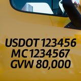 usdot mc gvw truck door lettering decal